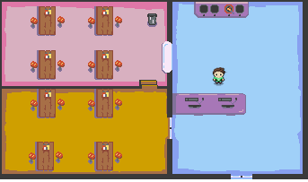 The main restaurant environment, with assets I created to establish the game's cozy feel.