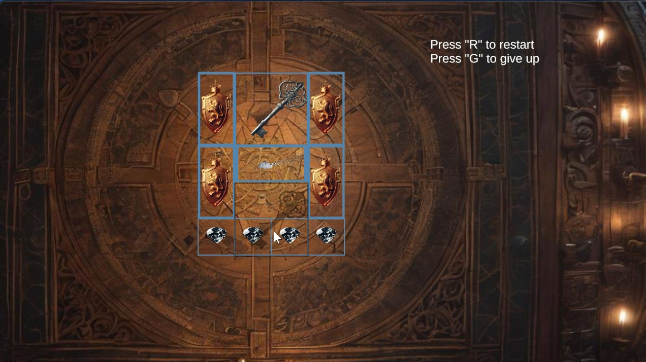 The final challenge: a difficult Klotski puzzle that blocks the exit.