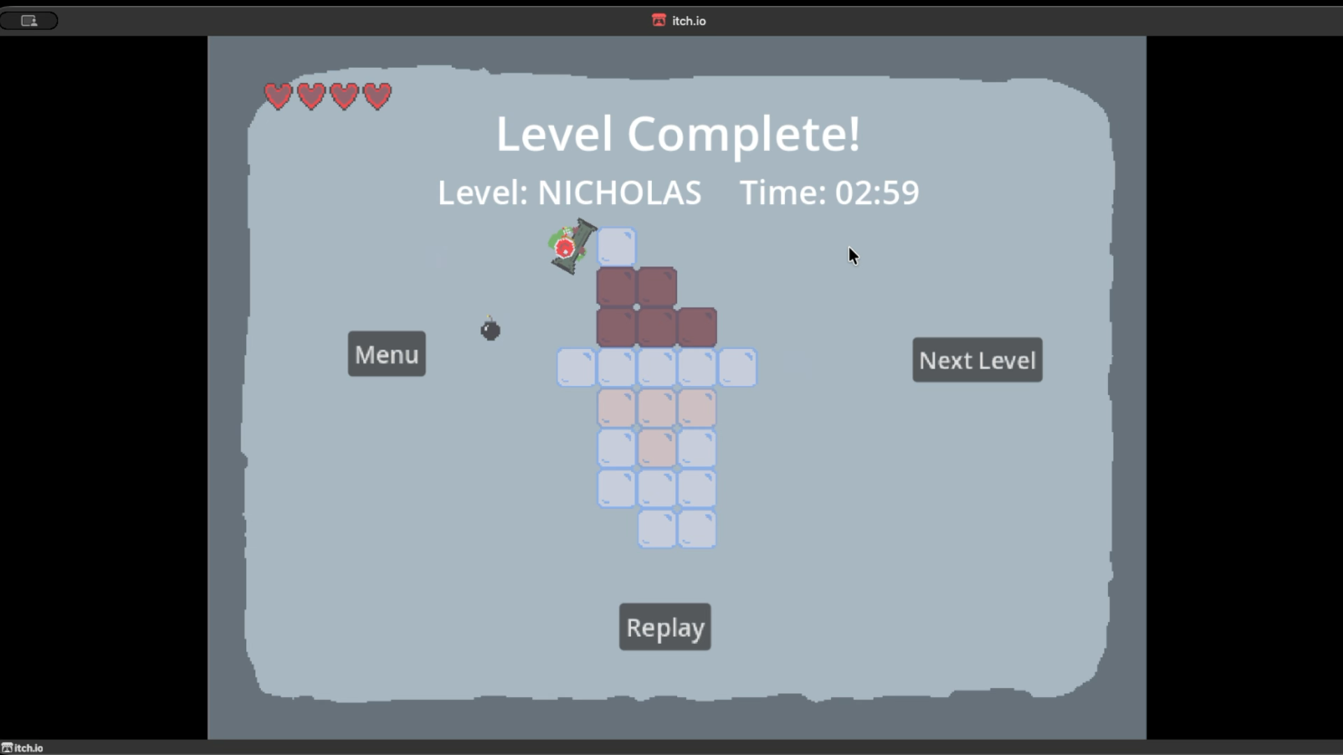 Level Complete Scene showing coloured in puzzle pieces.